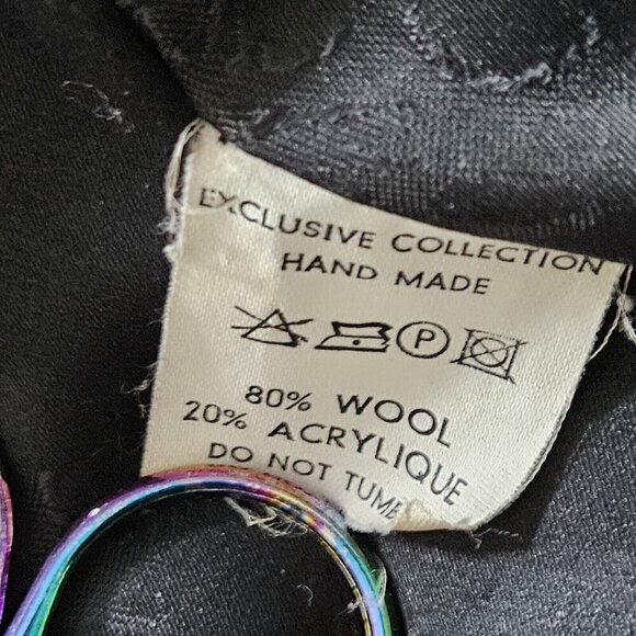 Handmade Cardigan Womens L Black Wool Blend Embellished Lined LS Whimsigoth Art - Picture 9 of 16